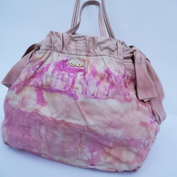 Prada nappa leather hobo bag beige peach ivory Pink double handle Tote tie dyed - Picture 1 of 16